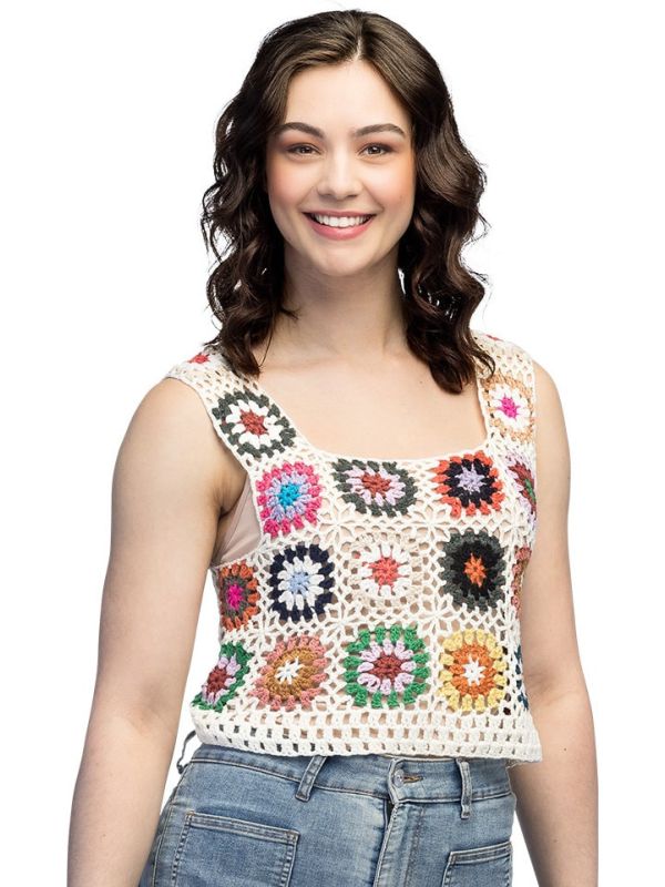 Wit Bloemen Crochet Dames Top Festival