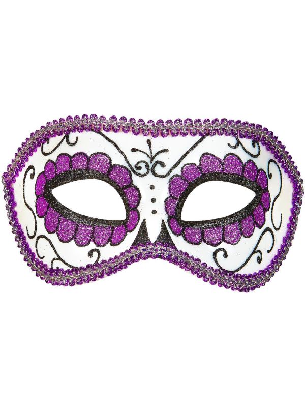 Wit Paars Dia De Los Muertos Oogmasker
