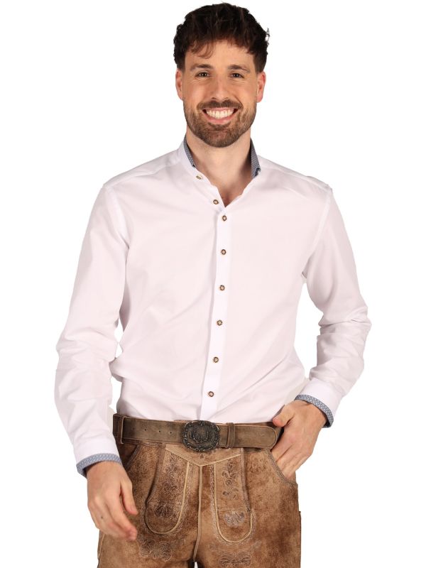 Wit Tiroler Overhemd met Blauwe Accenten Heren Oktoberfest
