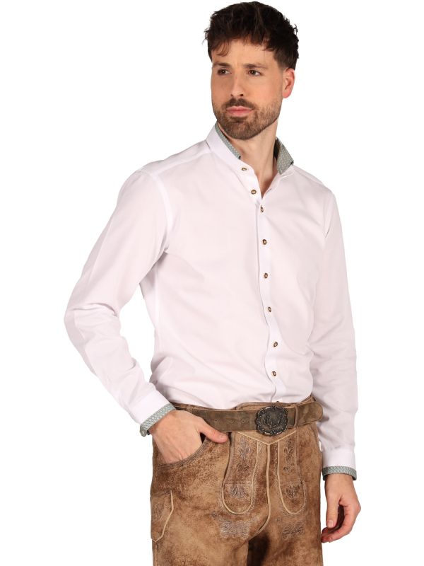 Wit Tiroler Overhemd met Groene Accenten Heren Oktoberfest