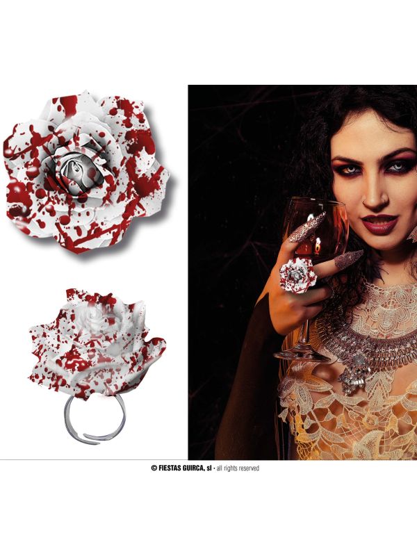 Witte Bebloede Roos Ring