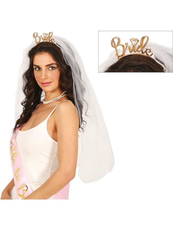 Witte Bruidssluier met Tiara Dames