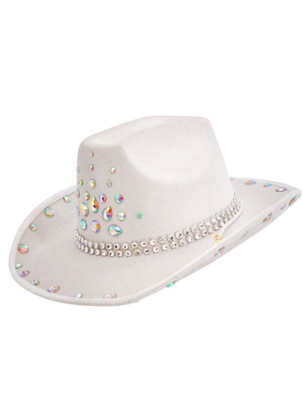 Witte Cowboyhoed met Diamantjes