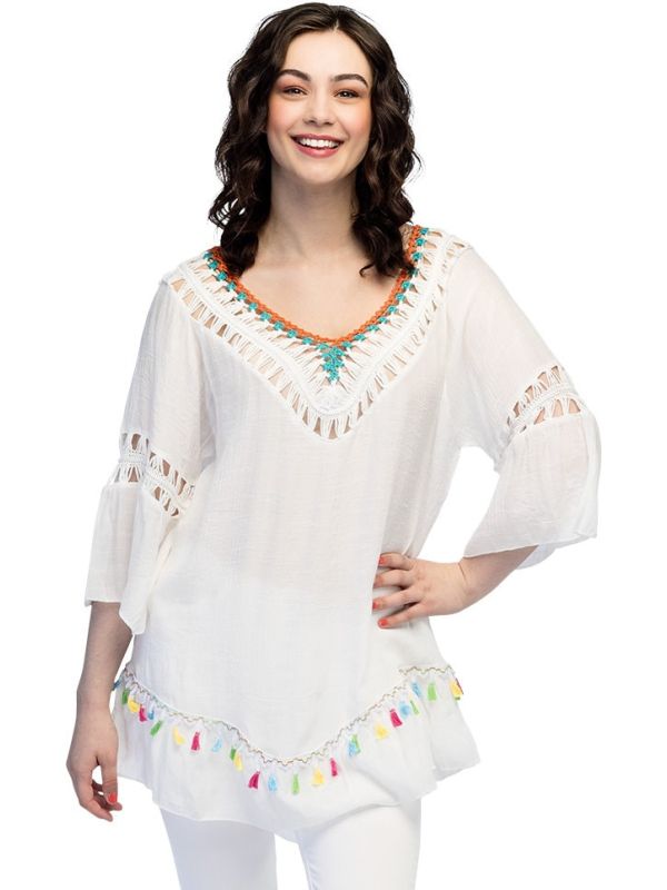 Witte Dames Festival Tuniek met Kwastjes