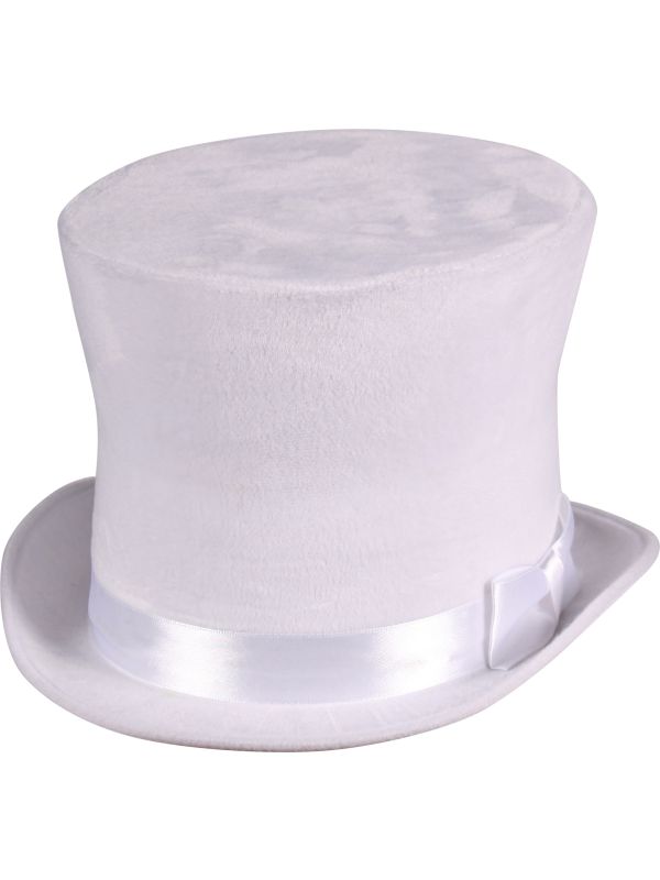 Witte Fluwelen Hoge Hoed met Band