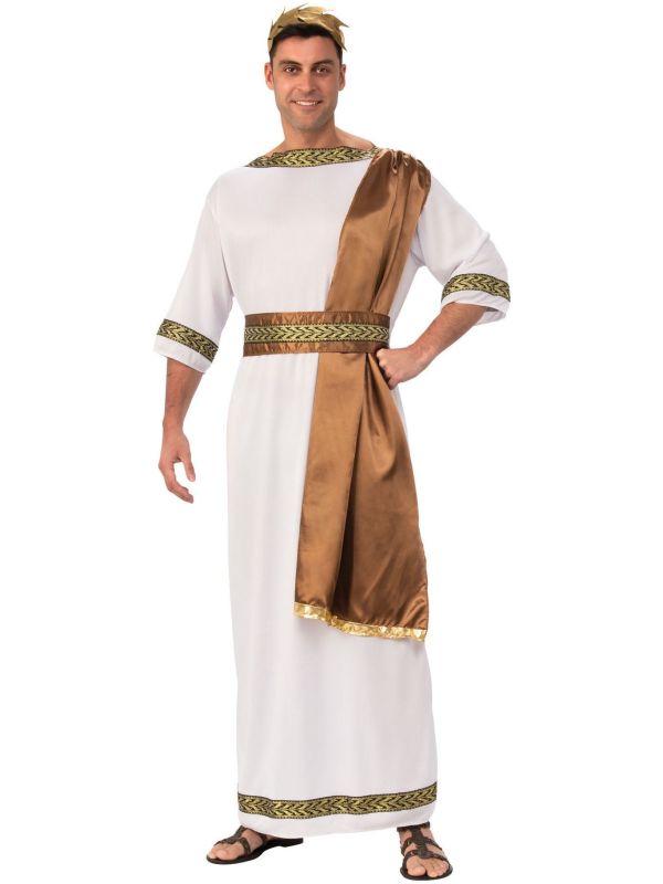 Witte Griekse God Kostuum met Bruine Sjerp Heren