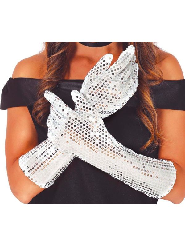 Witte Lange Pailletten Handschoenen