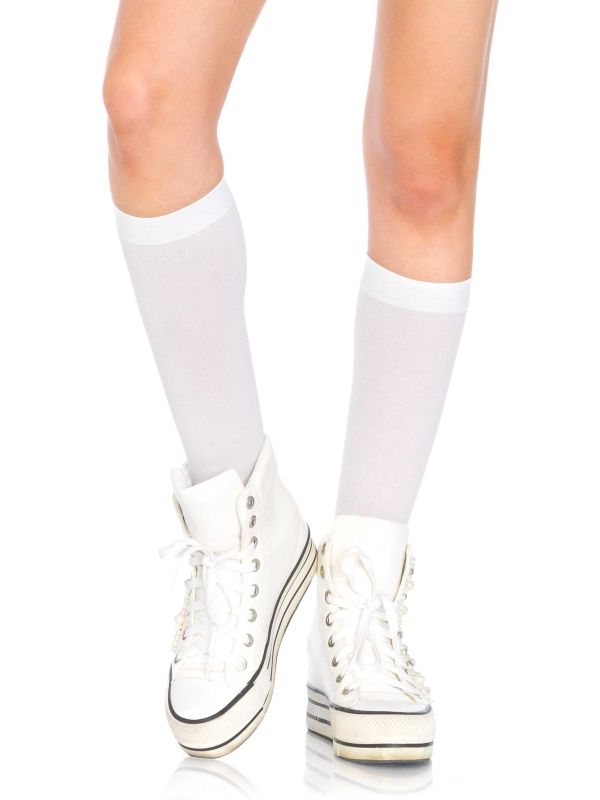 Witte Nylon Kniekousen