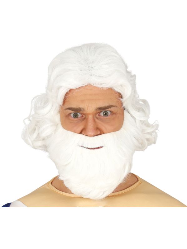 Witte Poseidon Pruik met Baard