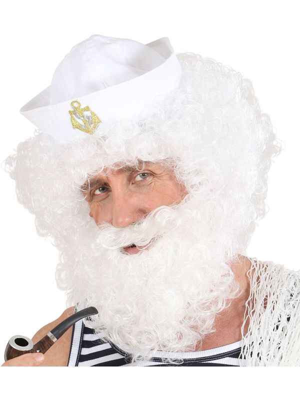 Witte Pruik met Krullen en Baard