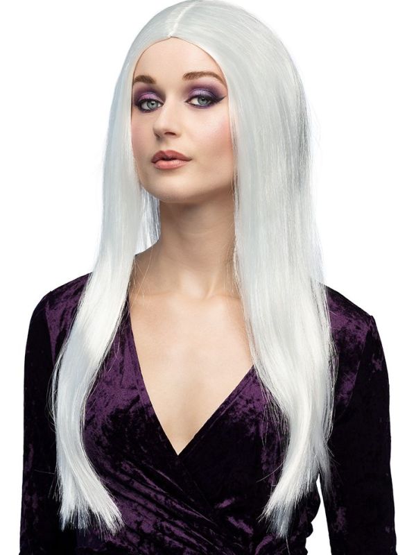 Witte Ursula Heksen Pruik Lang