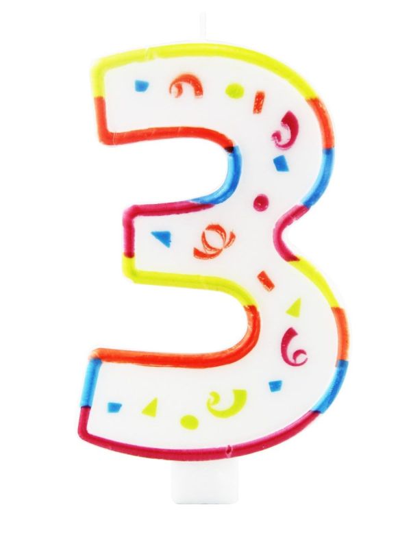 Xl Gekleurde Taartkaars 3 met Houder