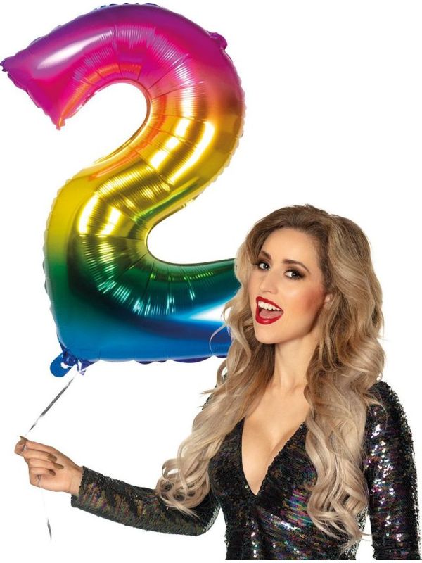 Xxl Regenboogkleurige Folieballon Cijfer 2
