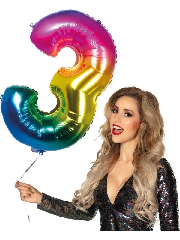 Xxl Regenboogkleurige Folieballon Cijfer 3