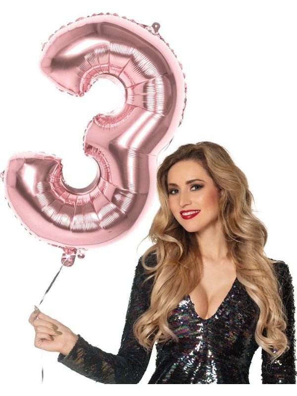 Xxl Rosegoud Folieballon Cijfer 3