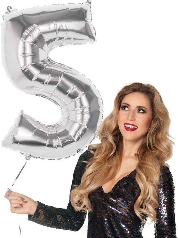 Xxl Zilveren Folieballon Cijfer 5
