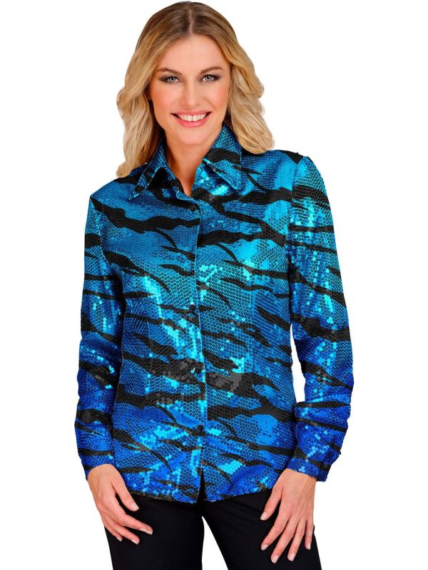 Zebra Pailletten Blouse Blauw