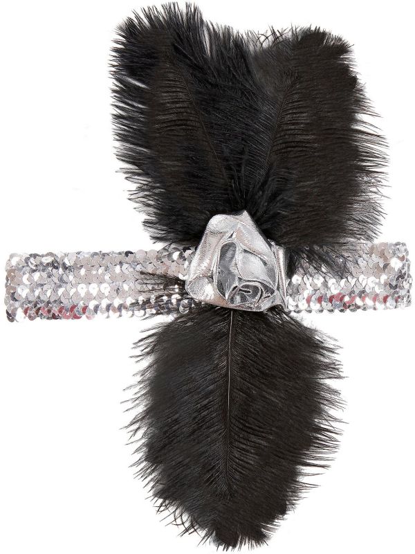 Zilveren Charleston Hoofdband met Bloem en Veren