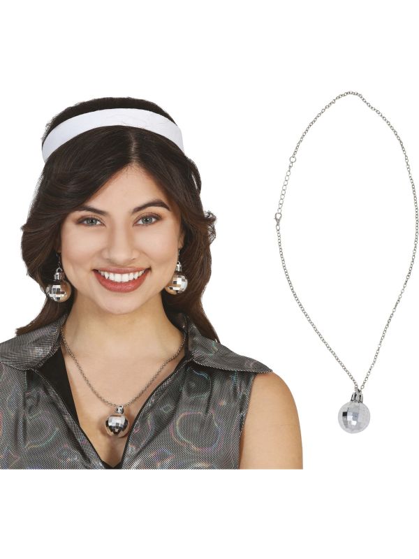 Zilveren Disco Bal Ketting 70's Dames