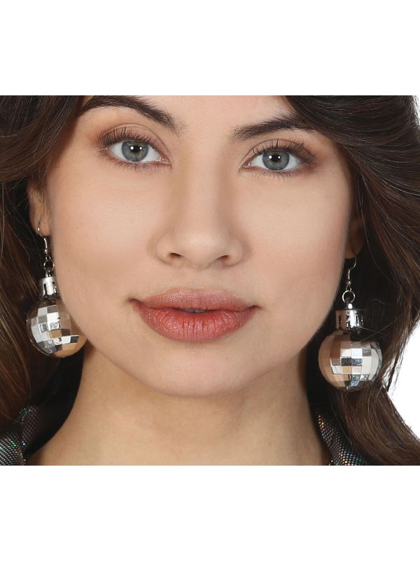 Zilveren Disco Bal Oorbellen 70's Dames