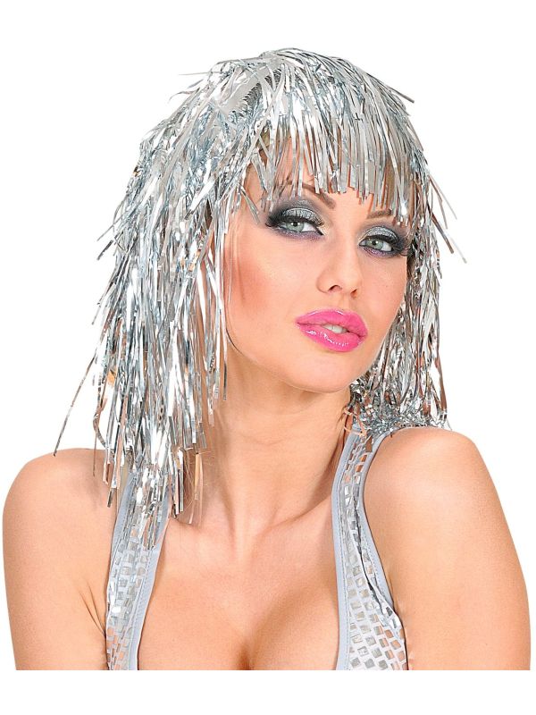 Zilveren Disco Pruik