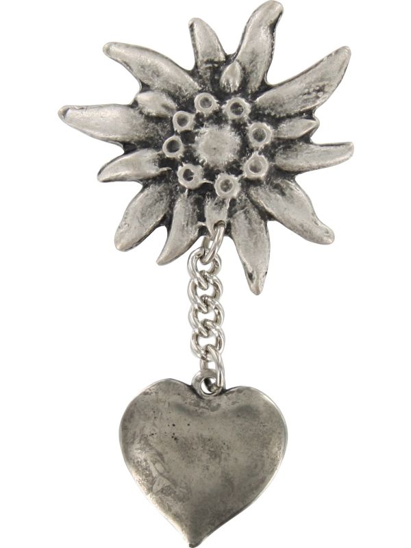 Zilveren Edelweiss Broche met Hartje Oktoberfest Metaal