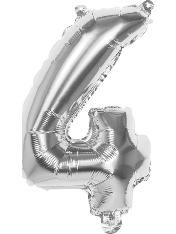 Zilveren Folieballon Cijfer 4