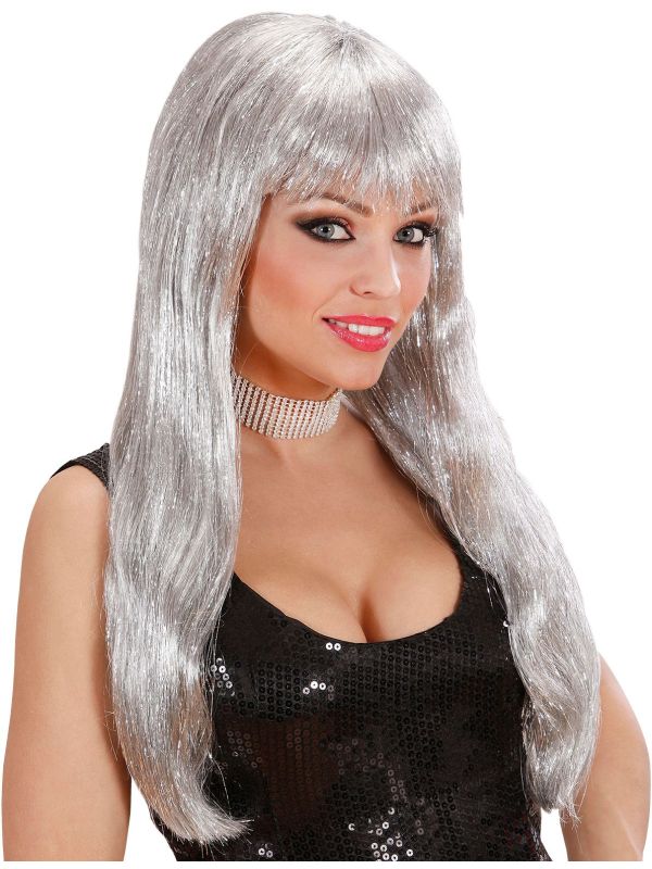 Zilveren Glitter Pruik