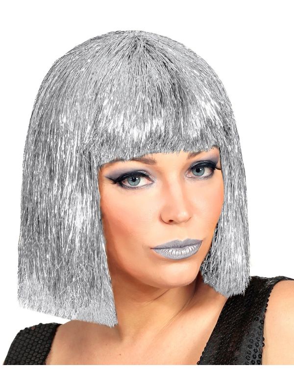 Zilveren Glitters Vegas Pruik