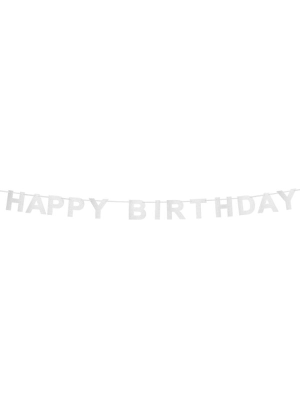 Zilveren 'Happy Birthday' Letterslinger 225cm