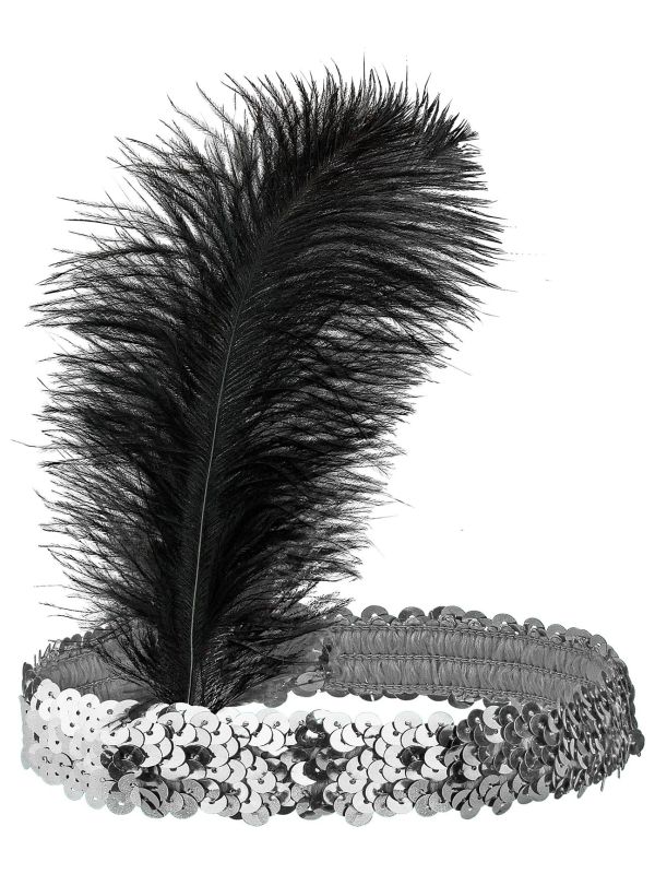 Zilveren Jaren 20 Pailletten Hoofdband met Veer