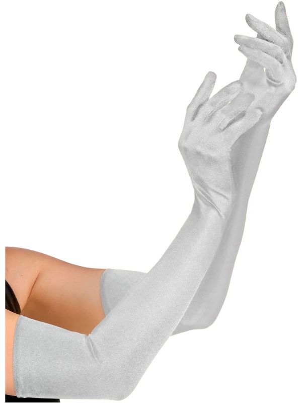 Zilveren Lange Gala Handschoenen