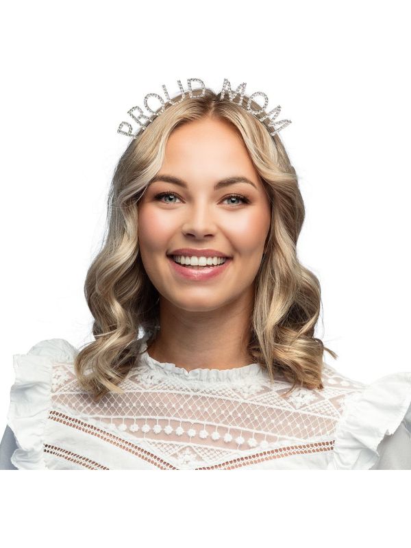 Zilveren Metalen Diadeem 'Proud Mom'