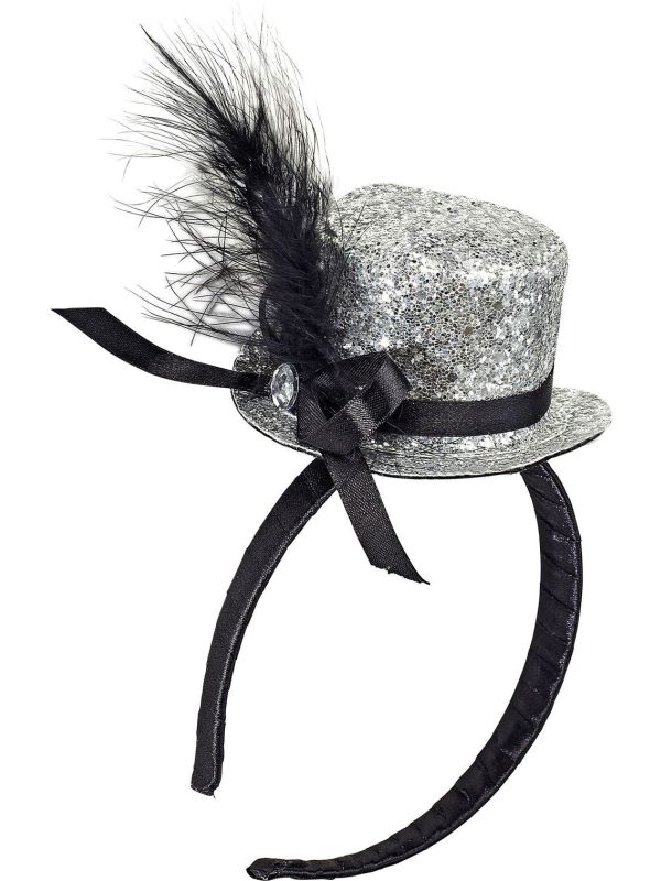 Zilveren Mini Glitter Hoedje met Veer