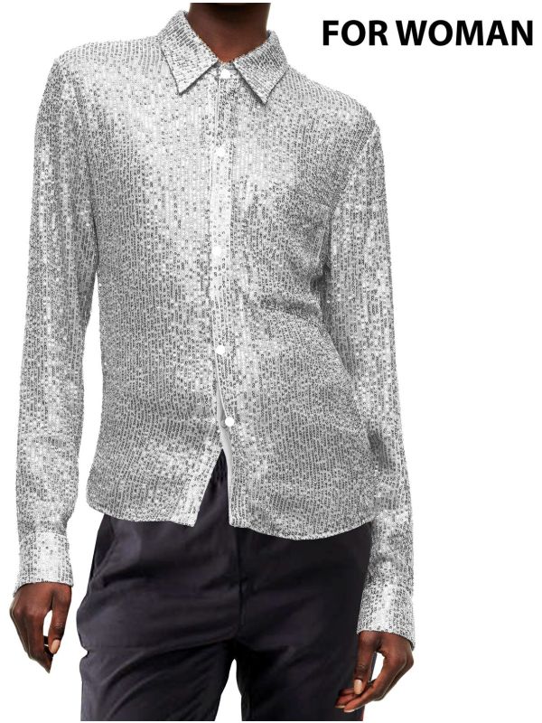 Zilveren Pailletten Blouse Dames