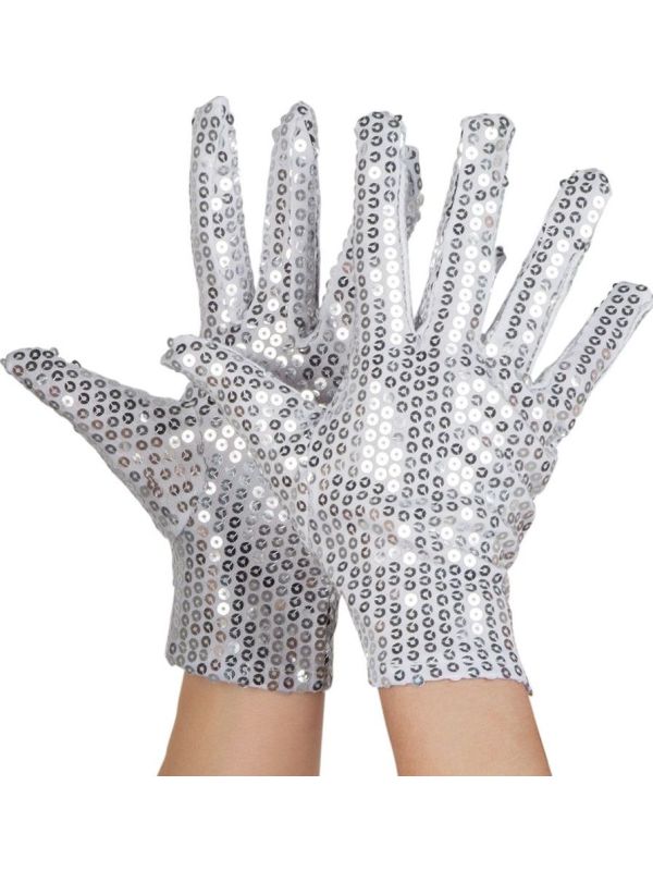 Zilveren Pailletten Handschoenen Kort