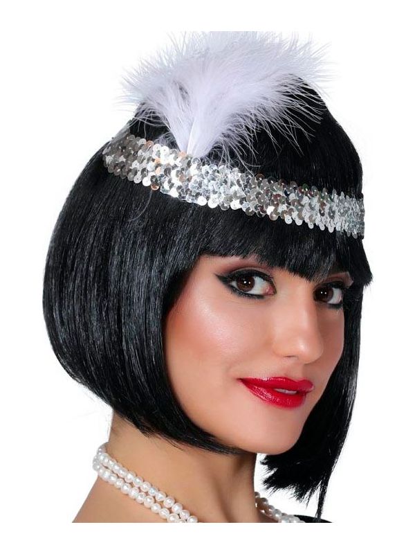 Zilveren Pailletten Hoofdband met Veer