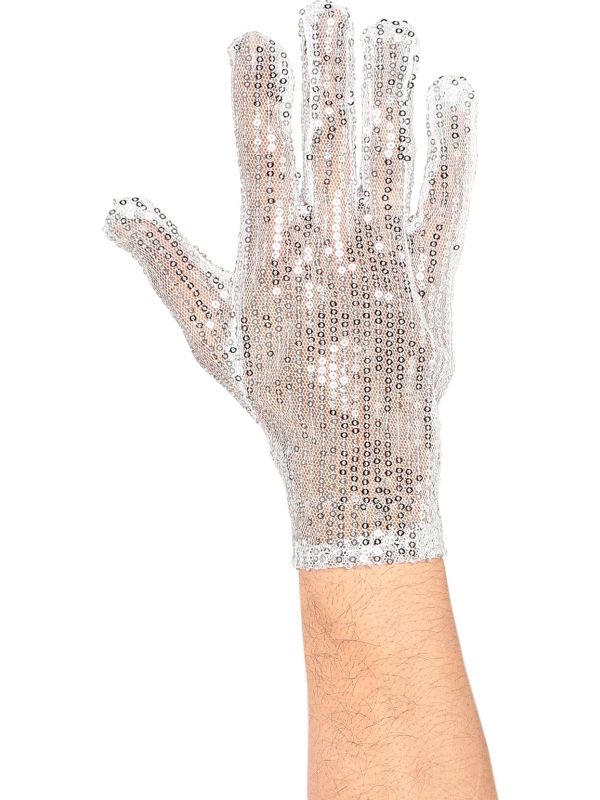 Zilveren Pailletten Rechtshandige Handschoen