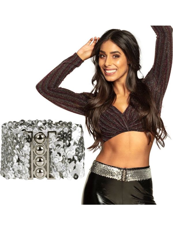 Zilveren Pailletten Riem Stretch
