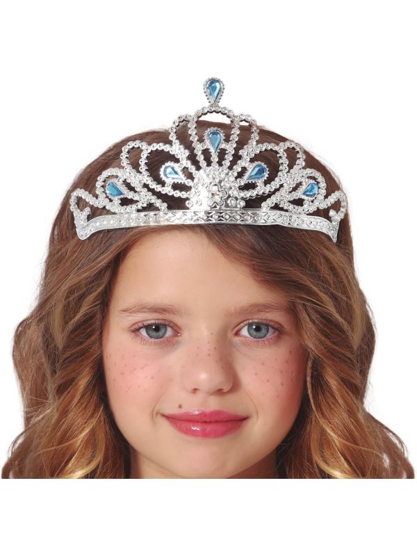 Zilveren Prinsessen Tiara Blauwe Edelsteen Meisjes