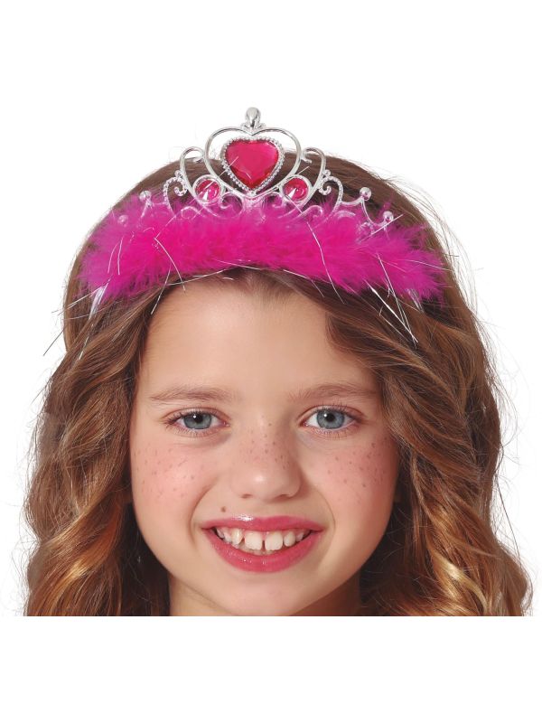 Zilveren Prinsessen Tiara met Roze Veren Meisjes