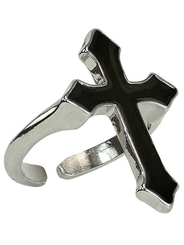 Zilveren Ring met Zwart Christelijk Kruis