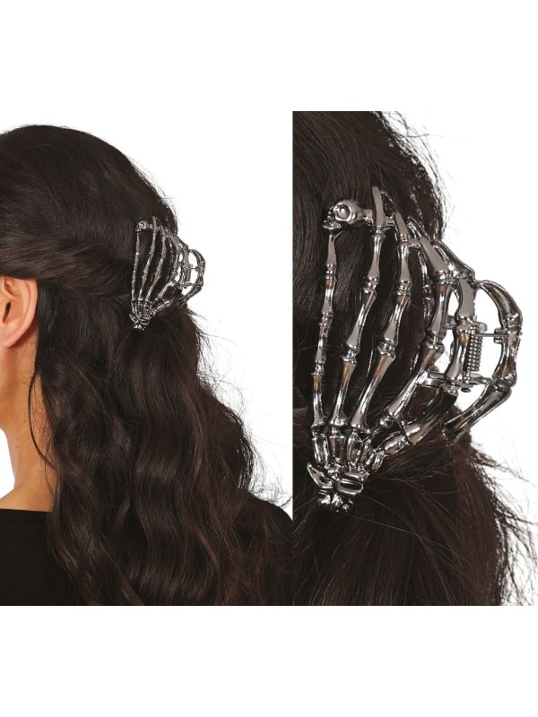 Zilveren Skelet Hand Haarclip Halloween