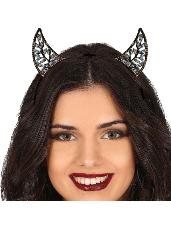 Zilveren Steentjes Duivel Hoorntjes Haarband