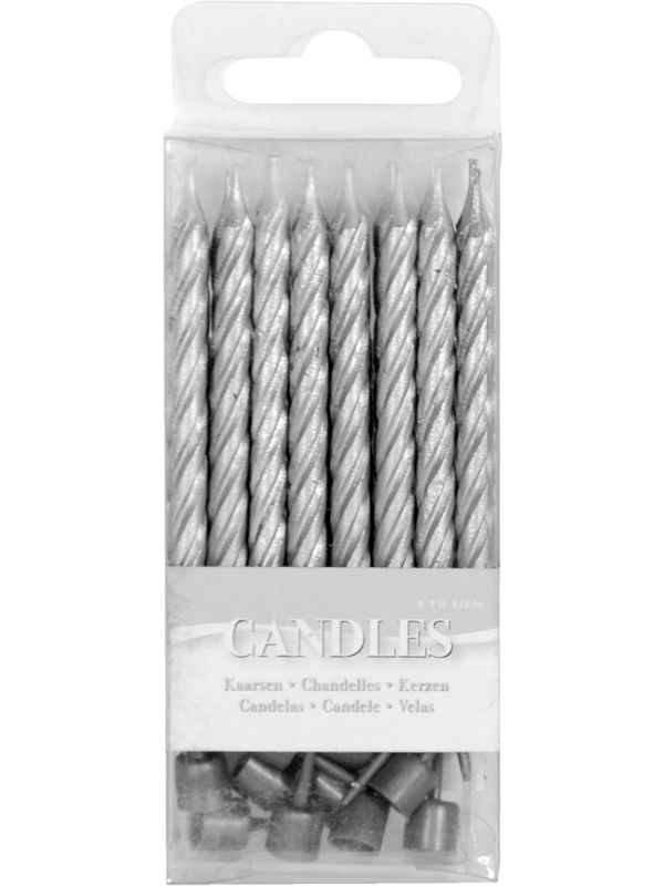 Zilveren Taartkaarsjes met Houders 16 Stuks