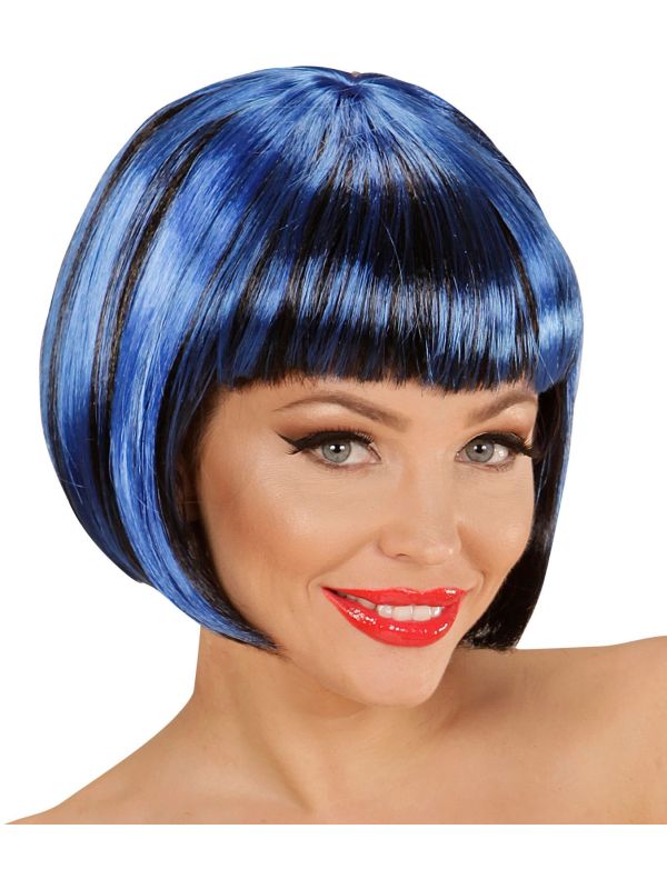 Zwart-Blauwe Nette Disco Pruik