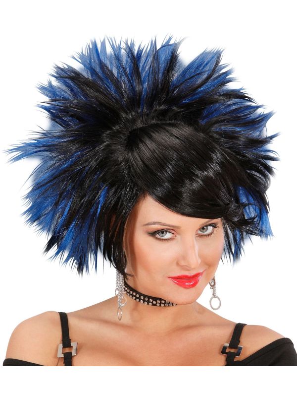Zwart Blauwe Rock Pruik