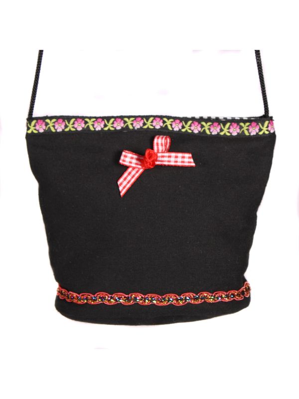 Zwart Dirndl Tasje met Galon en Strikje Oktoberfest