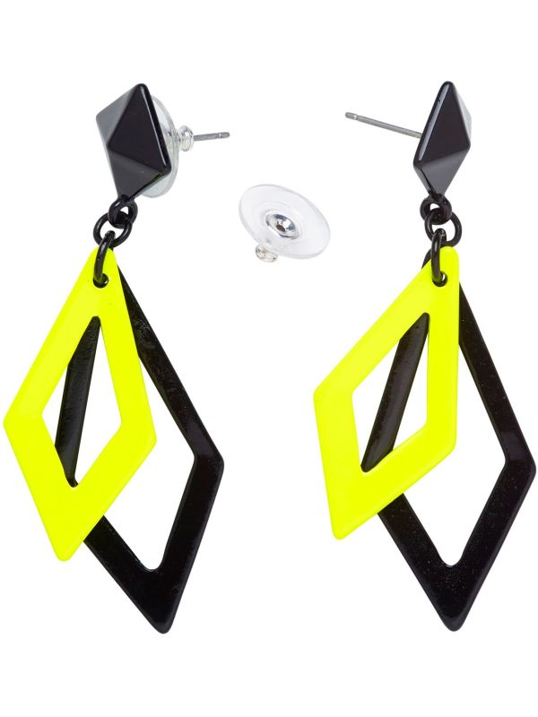 Zwart en Neon Gele Ruit Oorbellen