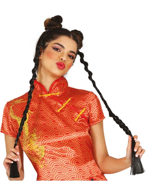 Zwart Gevlechte Paardenstaart Pruik 70cm